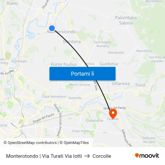 Monterotondo | Via Turati Via Iotti to Corcolle map