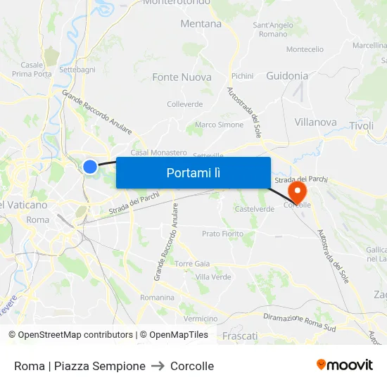 Roma | Piazza Sempione to Corcolle map