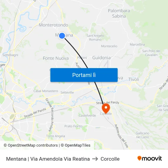 Mentana | Via Amendola Via Reatina to Corcolle map