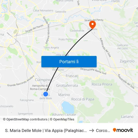 S. Maria Delle Mole | Via Appia (Palaghiaccio) to Corcolle map