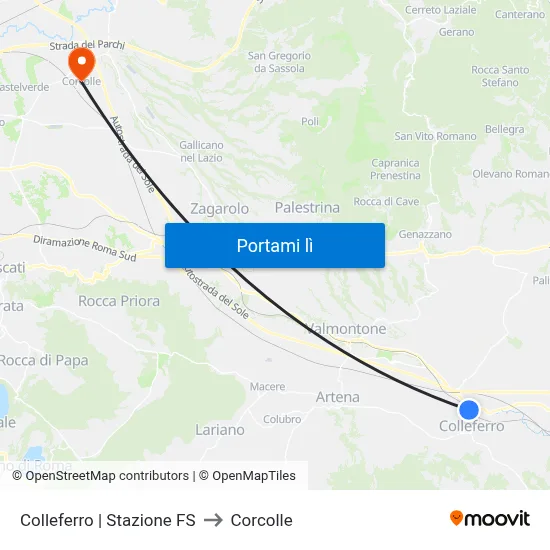 Colleferro | Stazione FS to Corcolle map