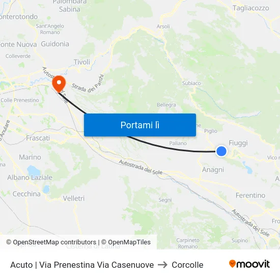 Acuto | Via Prenestina Via Casenuove to Corcolle map