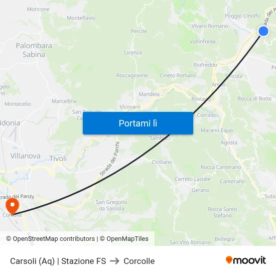 Carsoli (Aq) | Stazione FS to Corcolle map