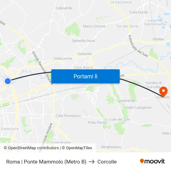 Roma | Ponte Mammolo (Metro B) to Corcolle map