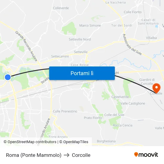 Roma (Ponte Mammolo) to Corcolle map