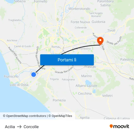 Acilia to Corcolle map