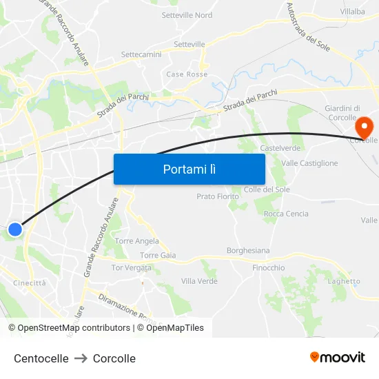 Centocelle to Corcolle map
