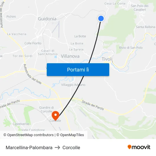 Marcellina-Palombara to Corcolle map