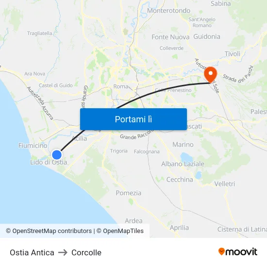 Ostia Antica to Corcolle map