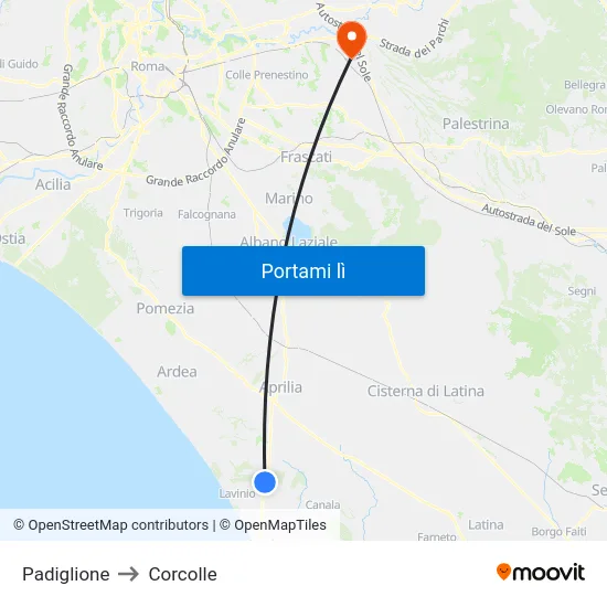 Padiglione to Corcolle map