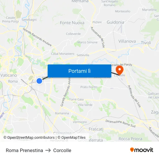 Roma Prenestina to Corcolle map