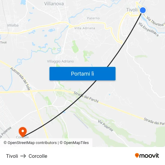 Tivoli to Corcolle map