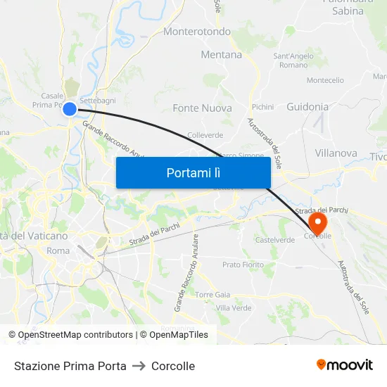 Stazione Prima Porta to Corcolle map