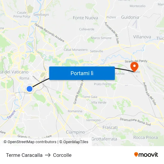 Terme Caracalla to Corcolle map