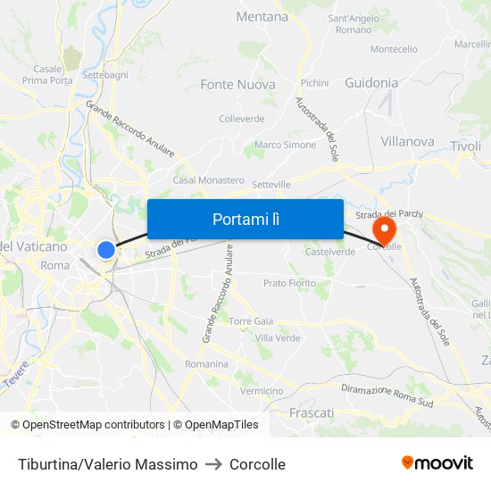 Tiburtina/Valerio Massimo to Corcolle map