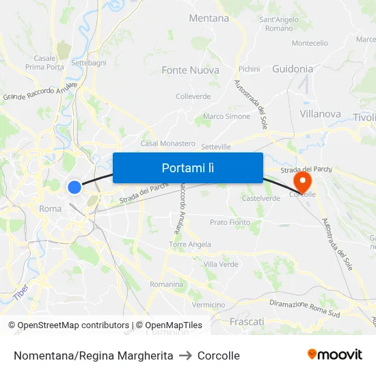 Nomentana/Regina Margherita to Corcolle map