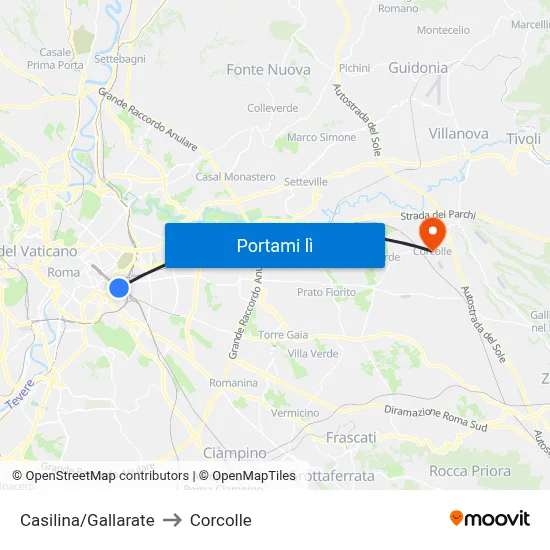 Casilina/Gallarate to Corcolle map