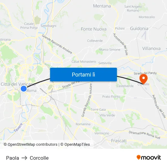 Paola to Corcolle map