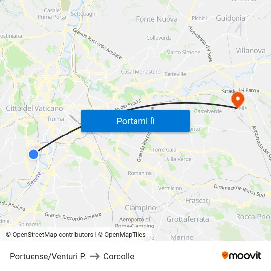 Portuense/Venturi P. to Corcolle map