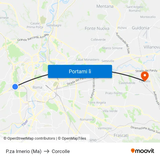 P.za Irnerio (Ma) to Corcolle map