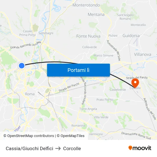 Cassia/Giuochi Delfici to Corcolle map