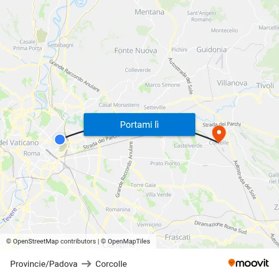 Provincie/Padova to Corcolle map