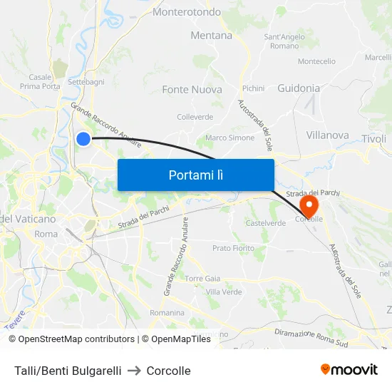 Talli/Benti Bulgarelli to Corcolle map
