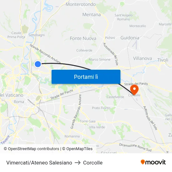 Vimercati/Ateneo Salesiano to Corcolle map