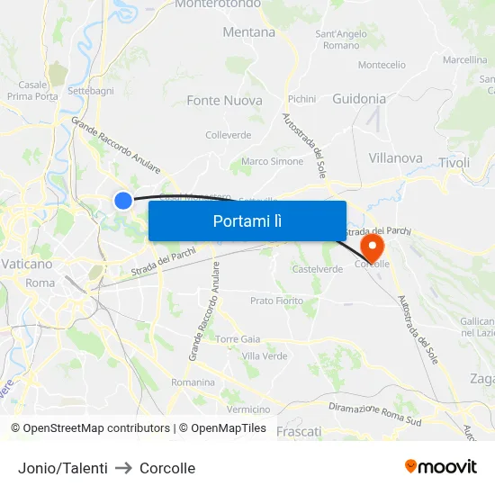 Jonio/Talenti to Corcolle map