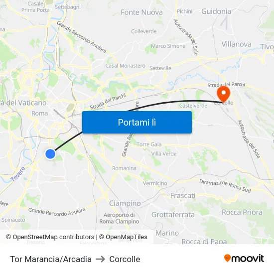 Tor Marancia/Arcadia to Corcolle map