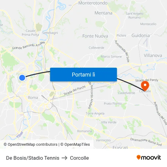 De Bosis/Stadio Tennis to Corcolle map