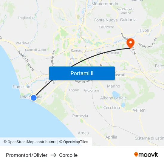 Promontori/Olivieri to Corcolle map