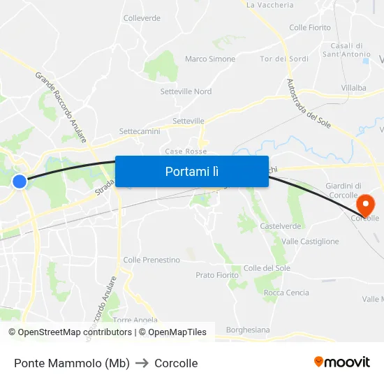 Ponte Mammolo (Mb) to Corcolle map