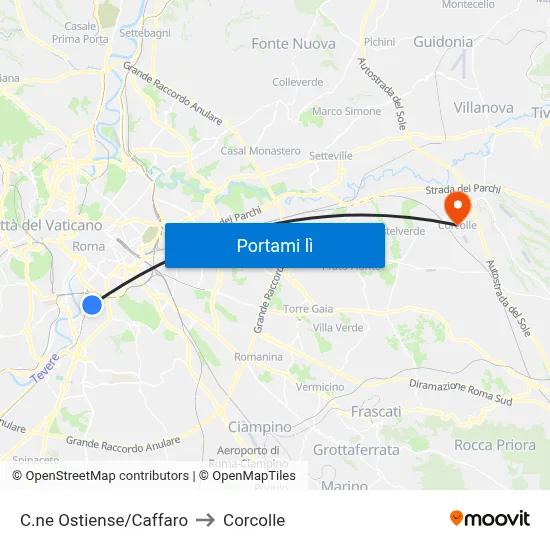 C.ne Ostiense/Caffaro to Corcolle map