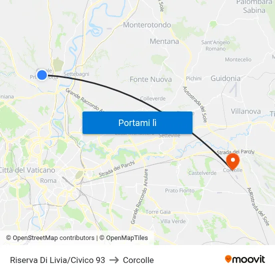 Riserva Di Livia/Civico 93 to Corcolle map
