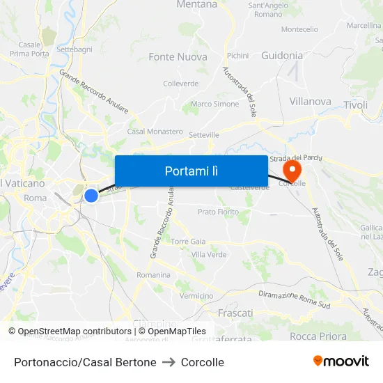 Portonaccio/Casal Bertone to Corcolle map