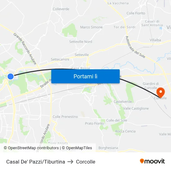 Casal De' Pazzi/Tiburtina to Corcolle map