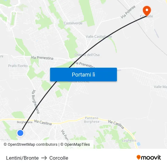 Lentini/Bronte to Corcolle map