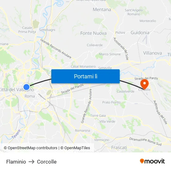 Flaminio to Corcolle map
