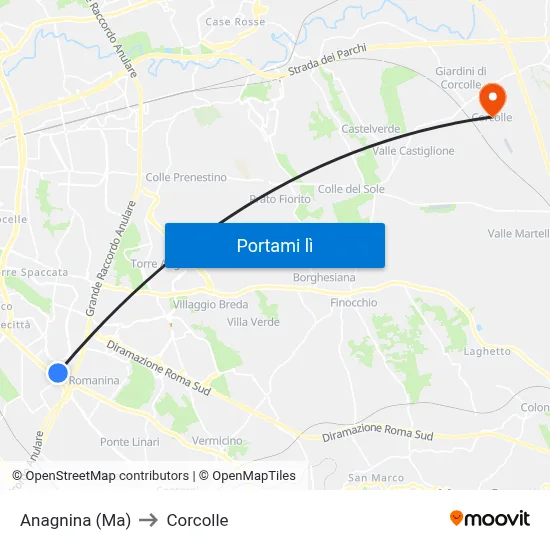 Anagnina (Ma) to Corcolle map