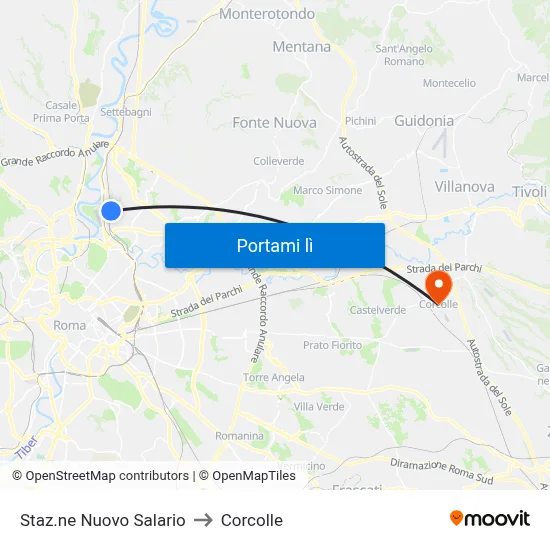 Staz.ne Nuovo Salario to Corcolle map