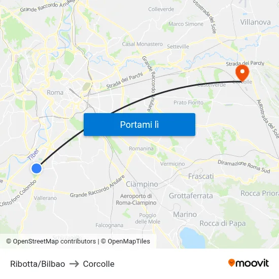 Ribotta/Bilbao to Corcolle map