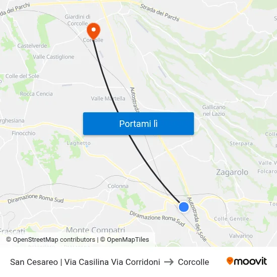 San Cesareo | Via Casilina Via Corridoni to Corcolle map