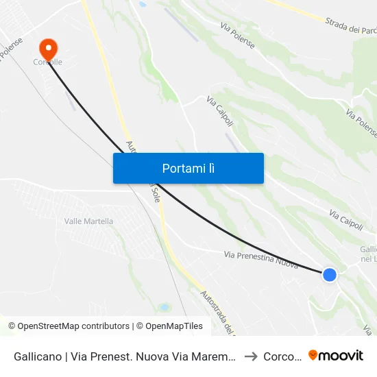 Gallicano | Via Prenest. Nuova Via Maremmana to Corcolle map
