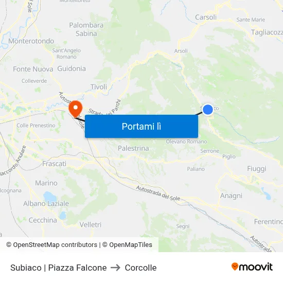 Subiaco | Piazza Falcone to Corcolle map