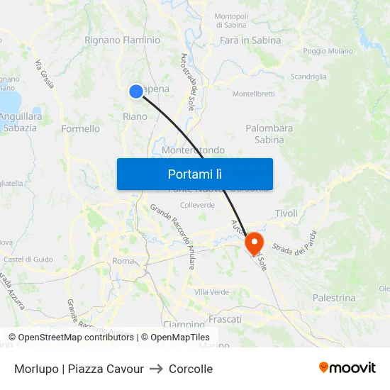 Morlupo | Piazza Cavour to Corcolle map