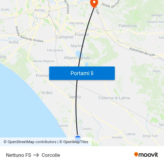 Nettuno FS to Corcolle map