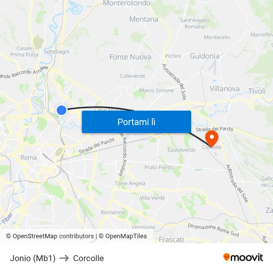 Jonio (Mb1) to Corcolle map