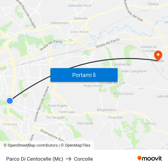 Parco Di Centocelle (Mc) to Corcolle map