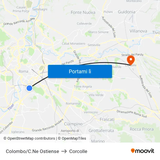 Colombo/C.Ne Ostiense to Corcolle map